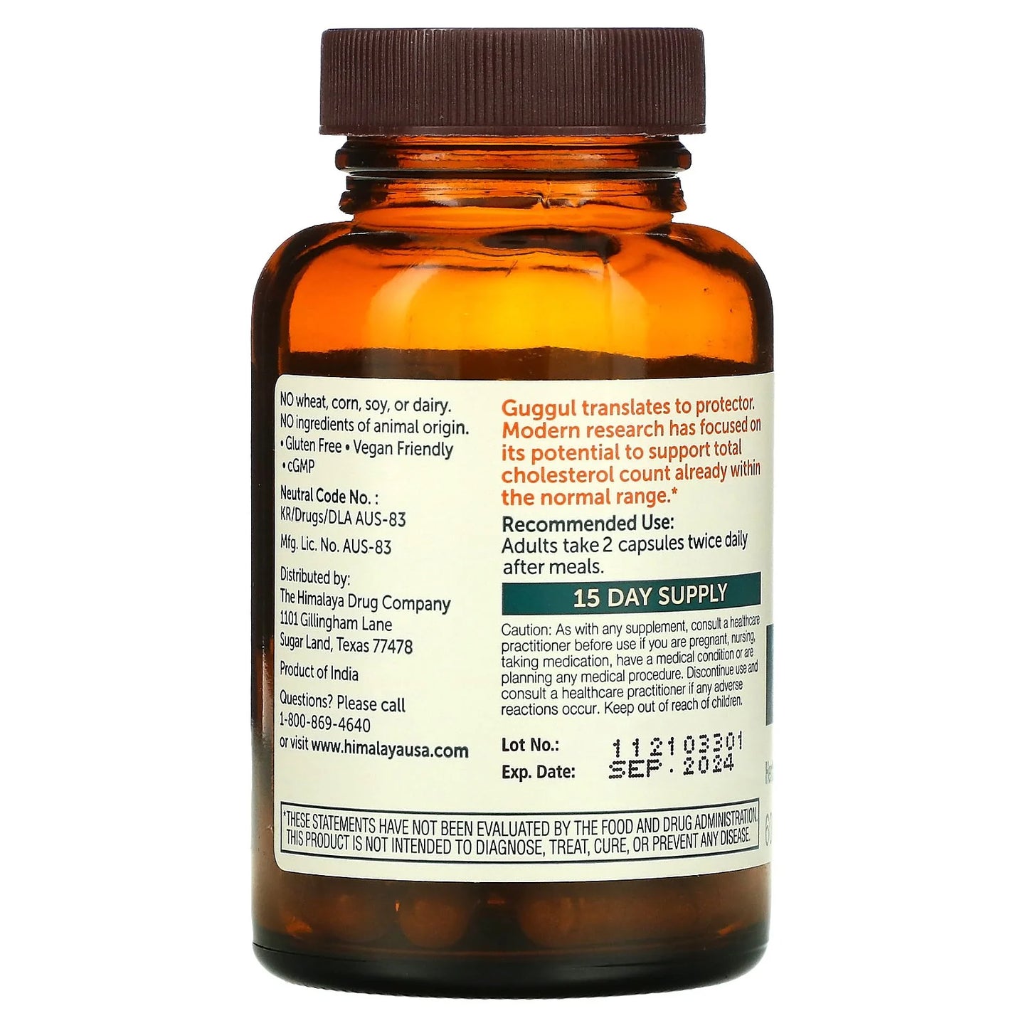 Guggul Herbal Supplement, HDL & LDL Support, Liver Cleansing, 60 Capsules