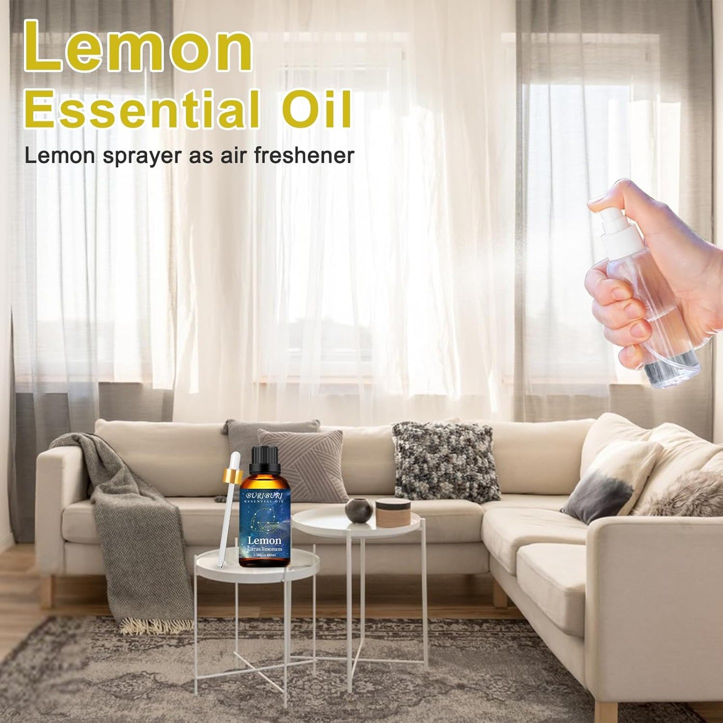 Lemon Essential Oil 100ML, 100% Pure, 3.38 Fl Oz Aromatherapy Oil 100ML for Diffuser, Massage