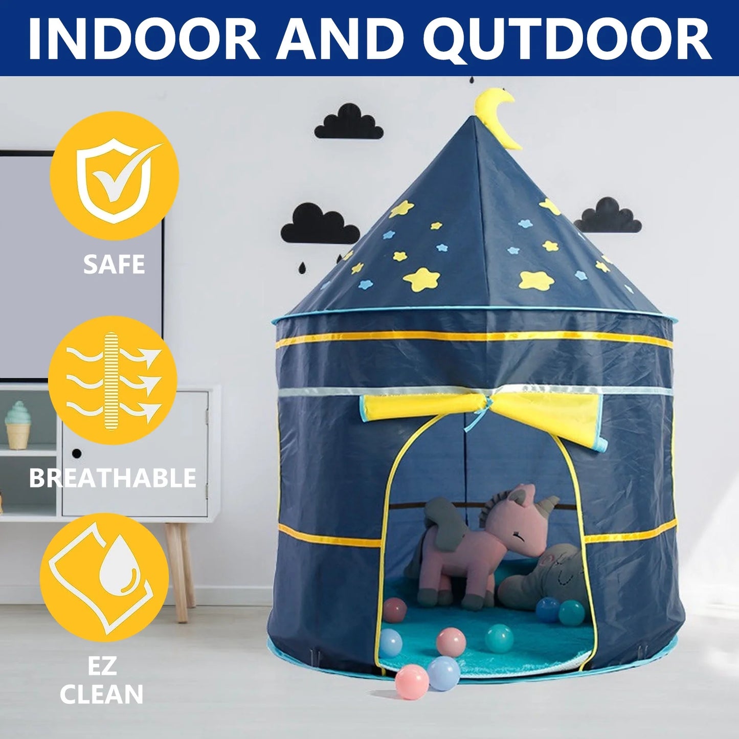 Baby Tent Pop up Play Tent Indoor Outdoor Portable Foldable Princess Castle Play Tent Birthday Gifts for Toddler