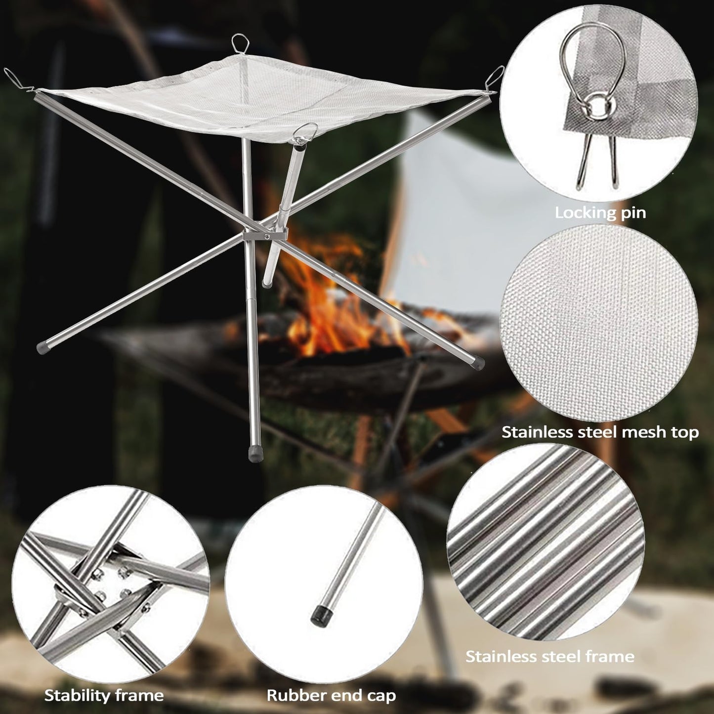 22″Portable Fire Pit for Camping Large Upgrade Collapsing Stainless Steel Mesh
