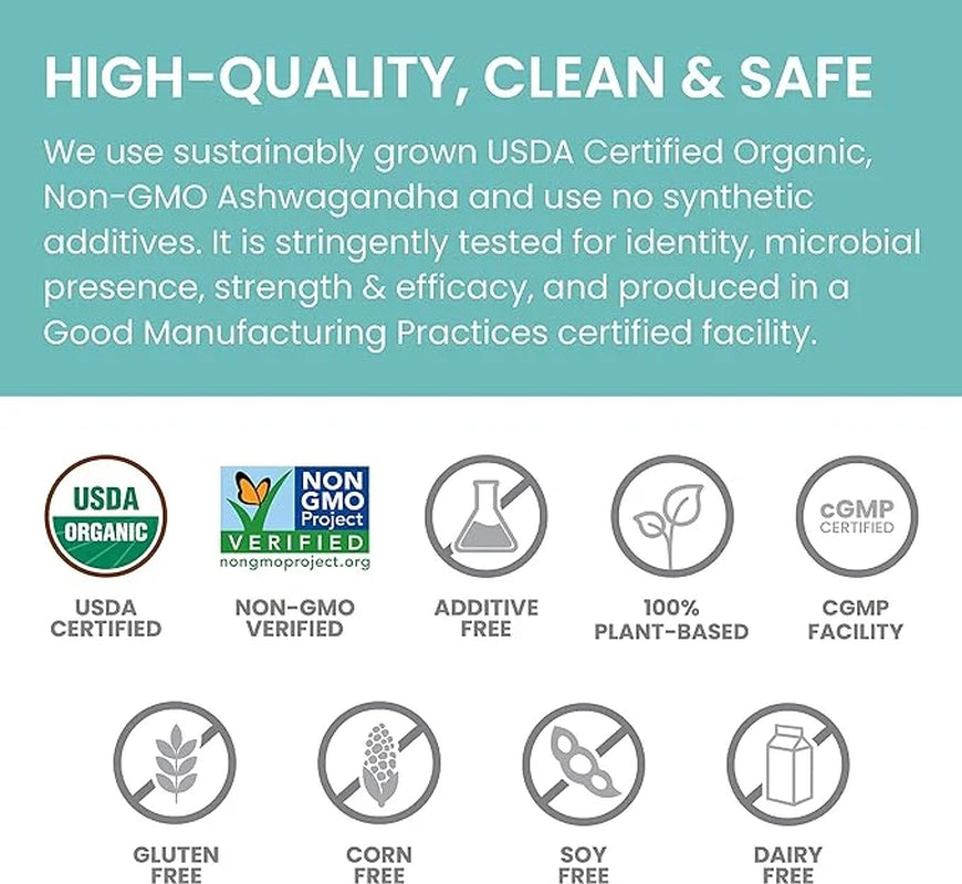 Organic Ashwagandha Powder, Adaptogenic Superfood for Protein Shakes & Smoothies, 7.9 Oz, 3 Month Supply