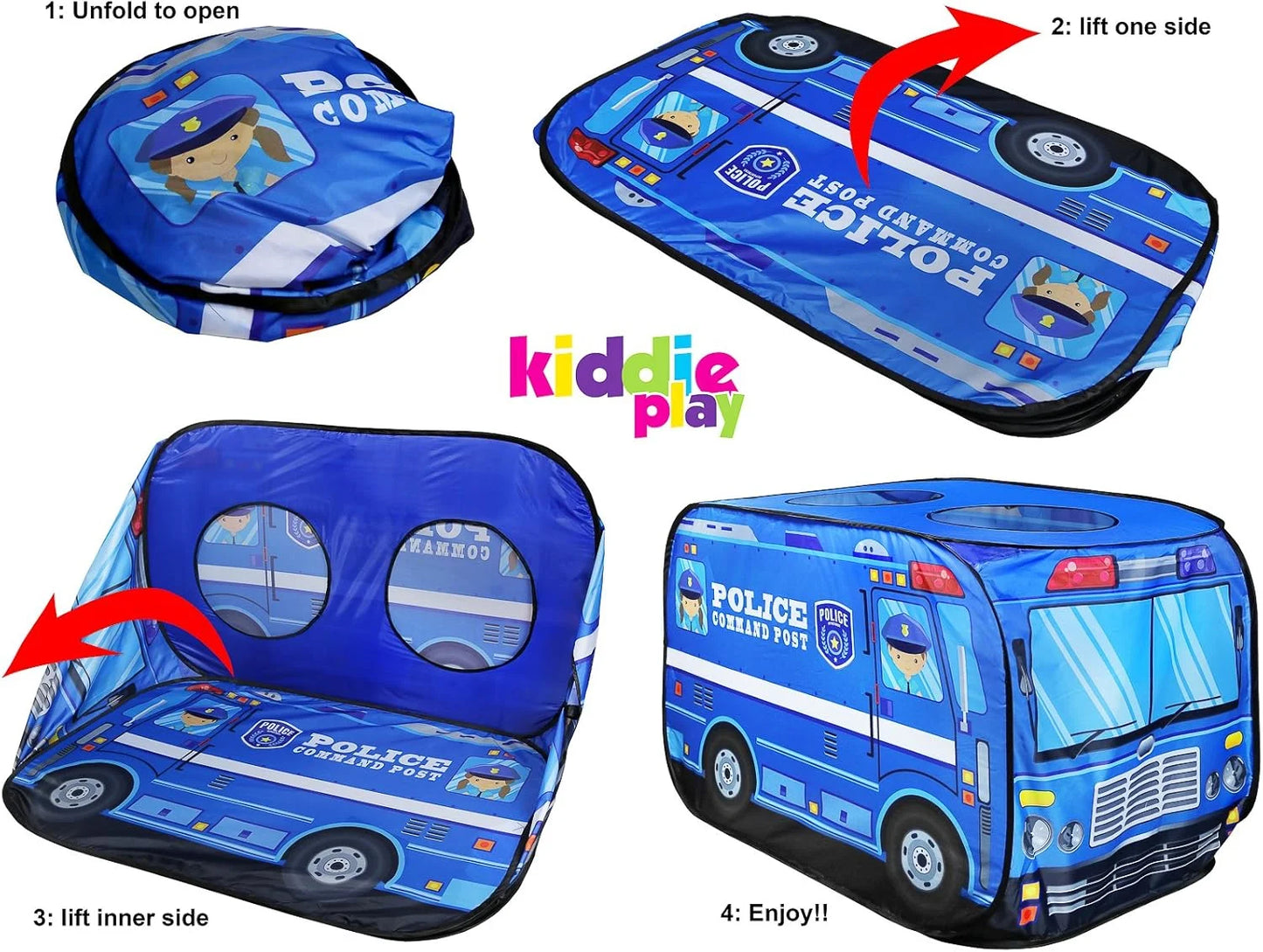 Police Car Pop up Play Tent, Indoor/Outdoor Playhouse for Kids Boys and Girls