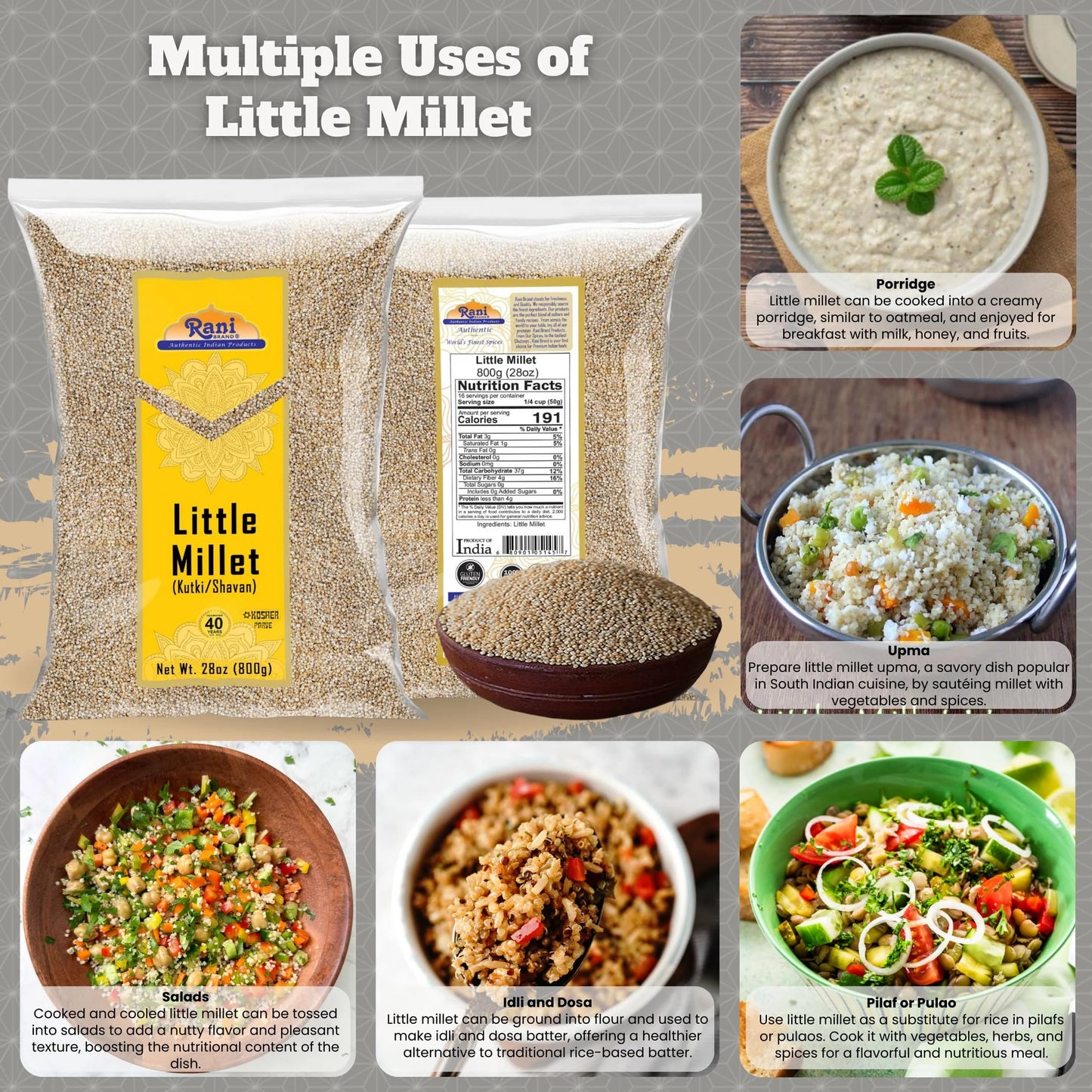 Rani Little Millet (Panicum Sumatrense) Whole Ancient Grain Seeds 28Oz (800G) ~ All Natural | Gluten Friendly | NON-GMO | Kosher | Vegan | Indian Origin | Kutki / Shavan / Saamai / Sama Kannada