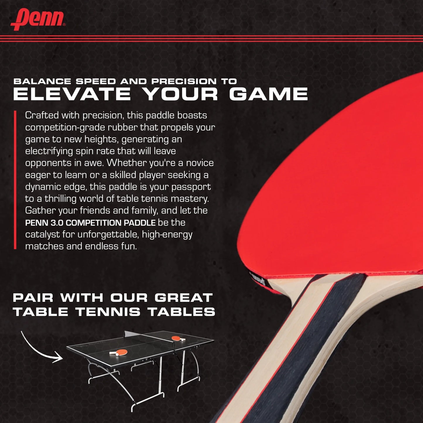 3.0 Table Tennis Paddle - New Recreational Ping Pong Paddle