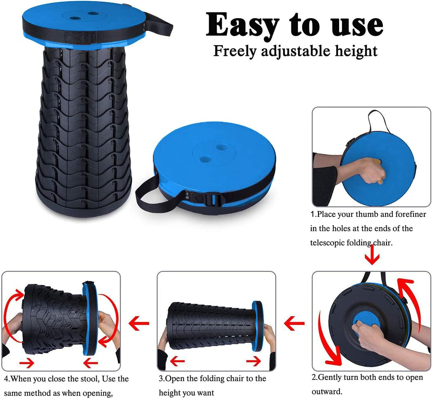 Upgraded Folding Stool Lightweight yet More Sturdy with Load Capacity 400Lbs Portable Collapsible Stool Retractable Stool for Camping Garden Fishing Hiking BBQ (Blue)