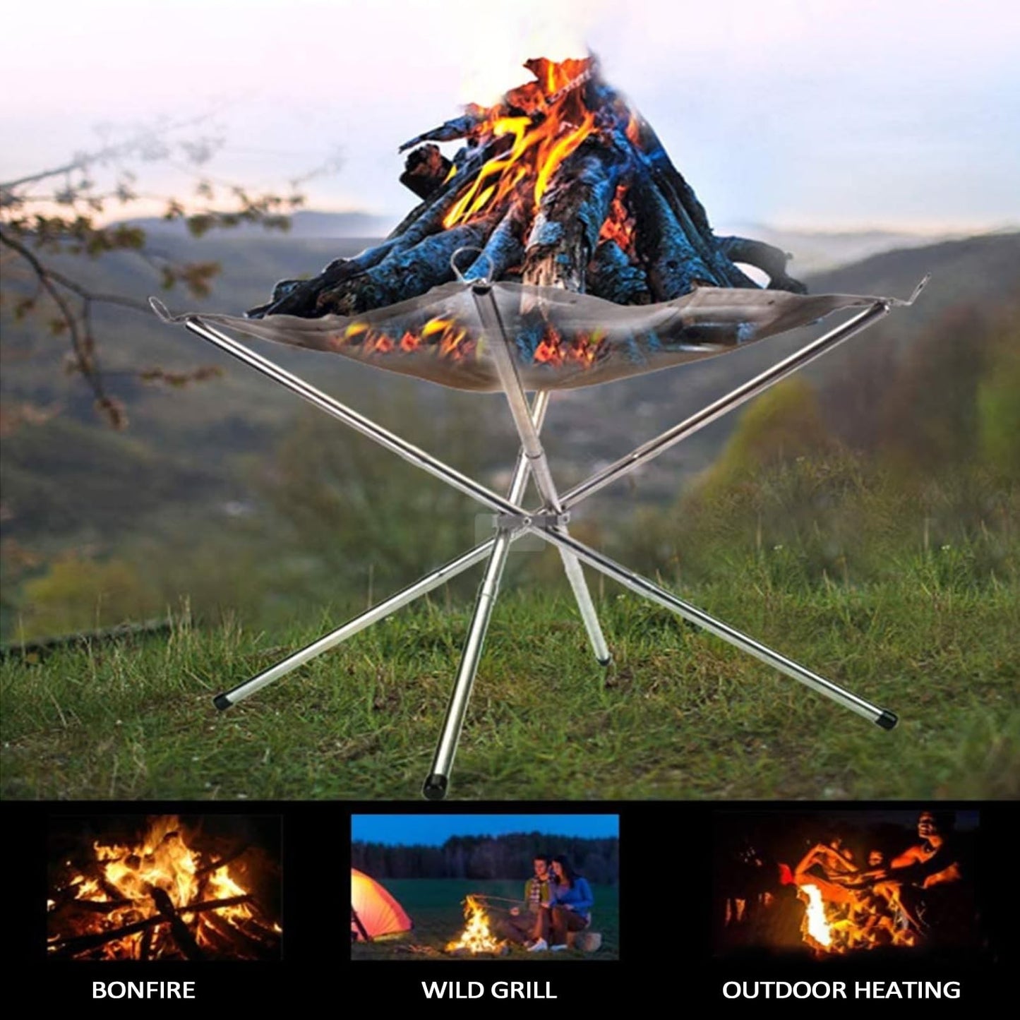 22″Portable Fire Pit for Camping Large Upgrade Collapsing Stainless Steel Mesh