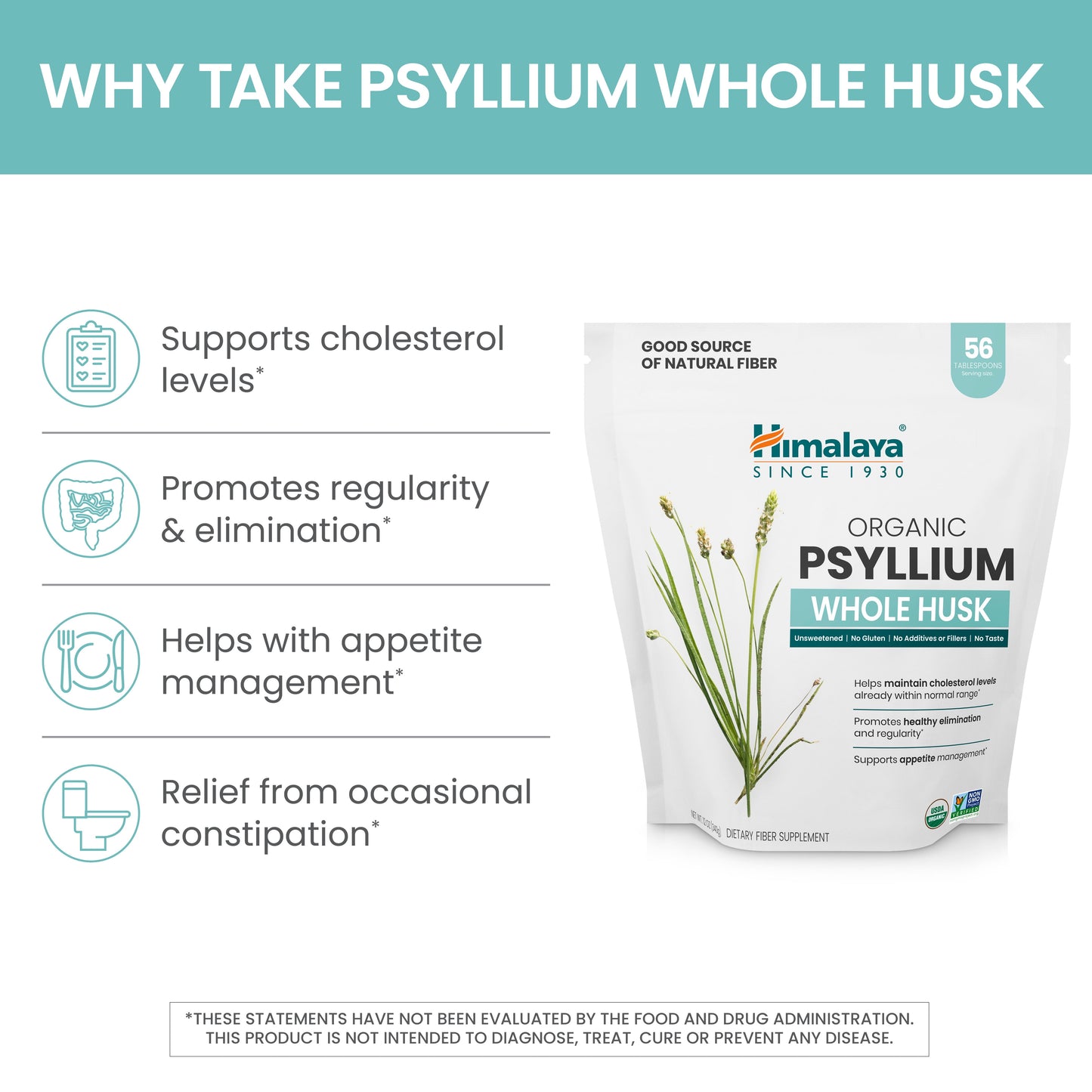 Organic Psyllium Whole Husk for Daily Fiber, Weight Management and Glucose Support, 12 Oz