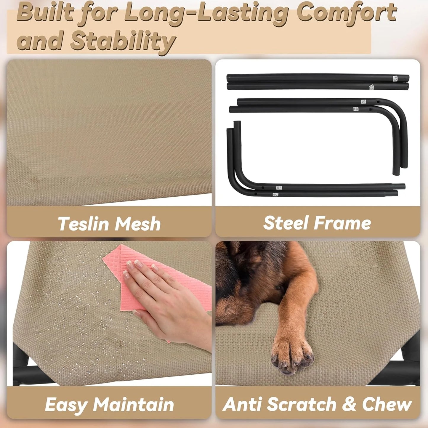 Elevated Dog Bed, Cooling Raised Dog Cot Bed, 43.5"L X 25.5"W X 7.8"H (Medium, Brown)