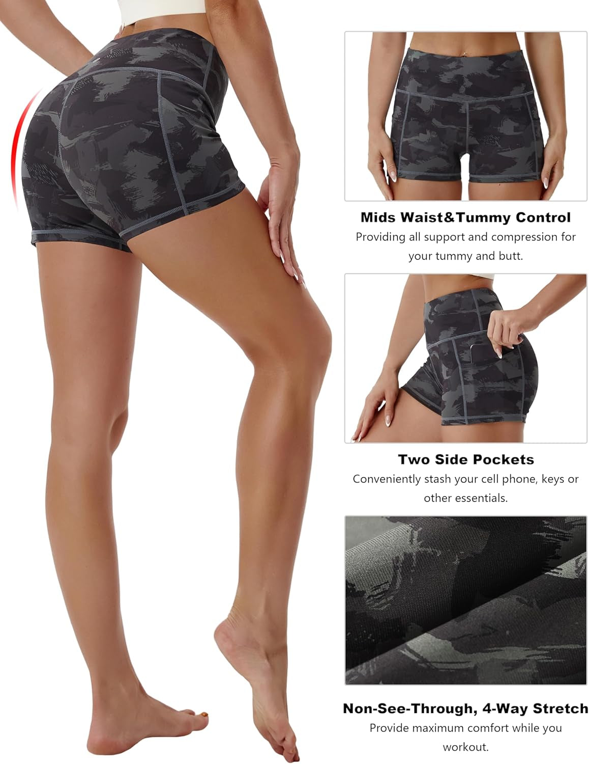2.5"/4"/5" Basic/Out Pockets Women'S High Waist Tummy Control Yoga Shorts 4 Way Stretch Running Workout Shorts