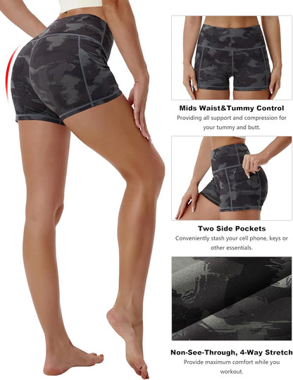2.5"/4"/5" Basic/Out Pockets Women'S High Waist Tummy Control Yoga Shorts 4 Way Stretch Running Workout Shorts