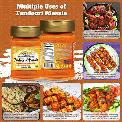 Rani Tandoori Masala (Natural, No Colors Added) Indian 11-Spice Blend 3Oz (85G) PET Jar ~ Salt Free | Vegan | Gluten Friendly | NON-GMO | Kosher | Indian Origin