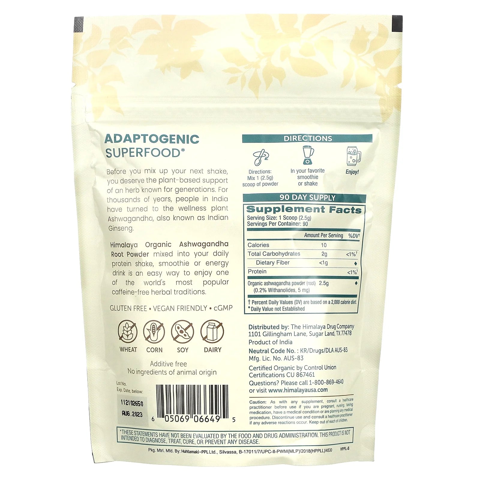 Organic Ashwagandha Powder, Adaptogenic Superfood for Protein Shakes & Smoothies, 7.9 Oz, 3 Month Supply