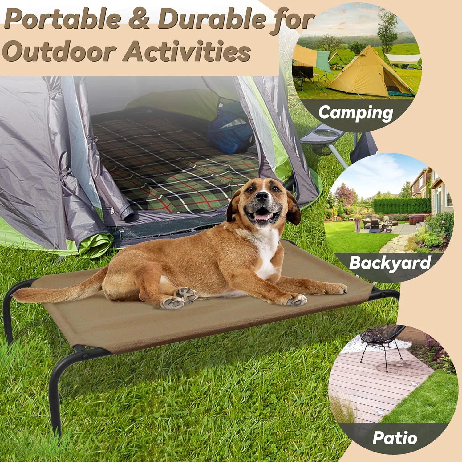 Elevated Dog Bed, Cooling Raised Dog Cot Bed, 43.5"L X 25.5"W X 7.8"H (Medium, Brown)