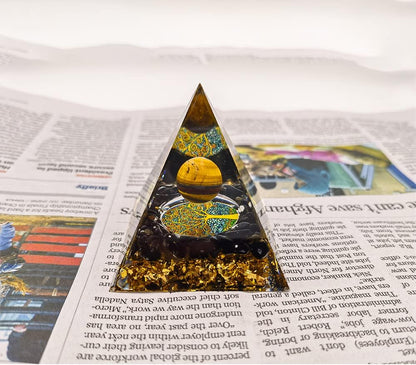 Crystal Pyramid  Reiki Crystals Desk Decor for Women Aquamarine Crystals Black Torminline Crystal Spiritual Items(Black Gold)