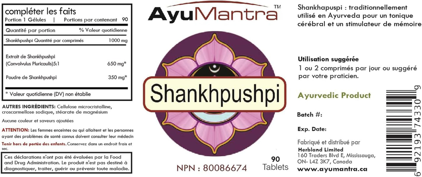 Shankhpushpi Tablets - 1000Mg, 90 Tablets | Supports Healthy Nervous System & Cognitive Function | USDA Non-Gmo, Vegan, Gluten-Free