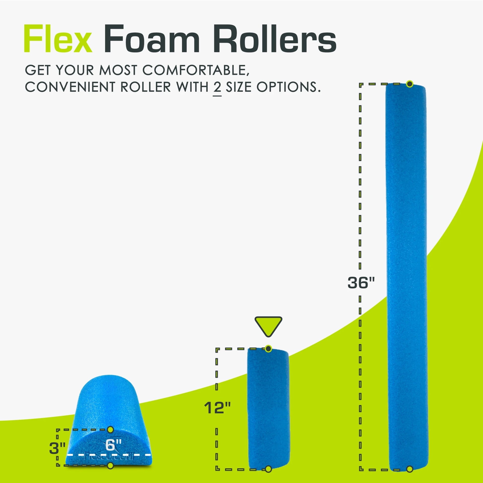 Flex Foam Rollers, Full and Half, 36"L or 12"L for Muscle Therapy (MFR), Core Stabilization and Balance Exercises