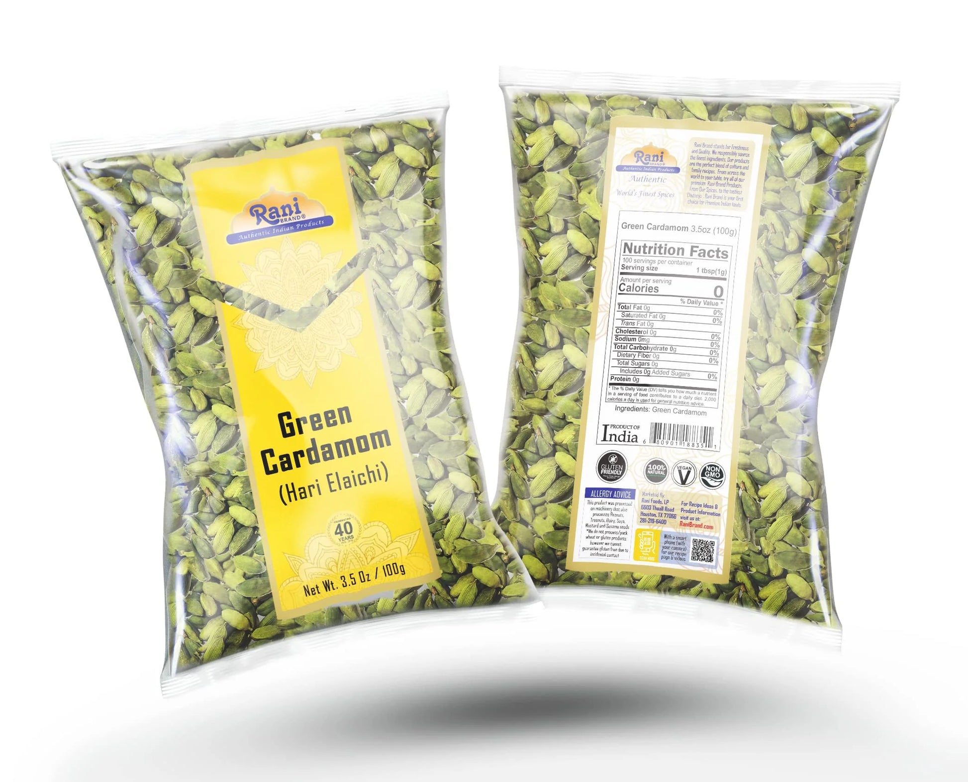 Rani Green Cardamom Pods Spice (Hari Elachi) 3.5Oz (100G) ~ All Natural | Vegan | Gluten Friendly | NON-GMO | Kosher | Product of India