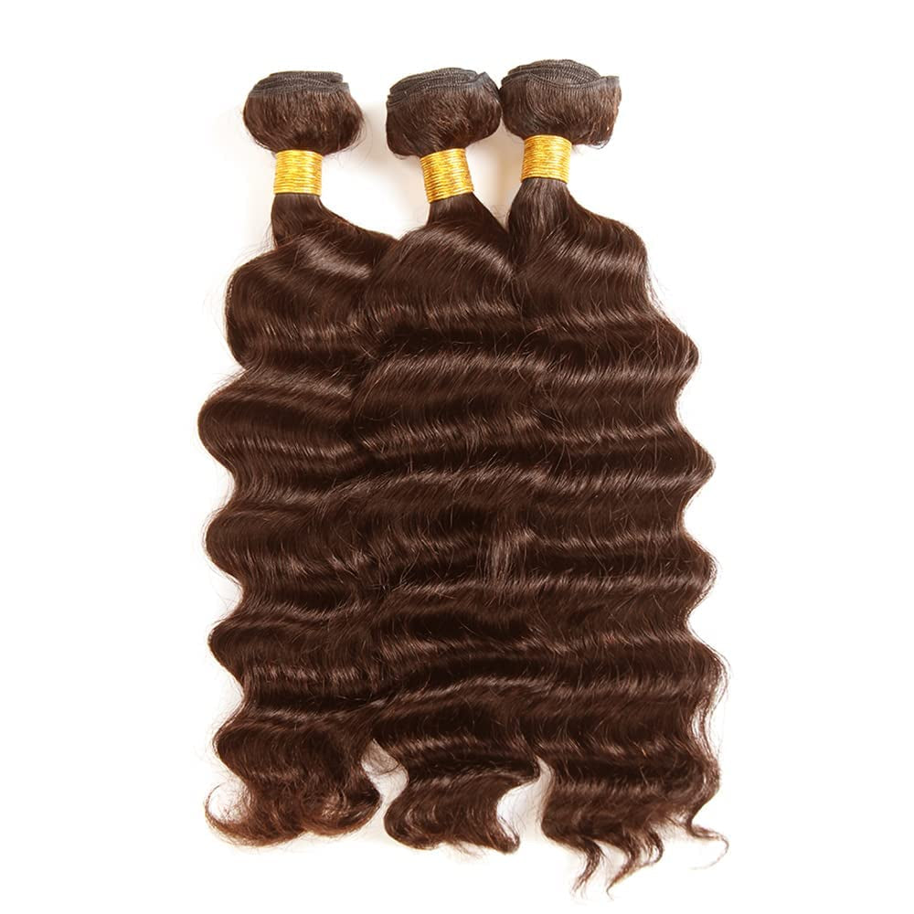 22 24 26 Inch Brown Bundles Light Brown Deep Wave Bundles Human Hair Chocolate Dark Brown Bundles Unprocessed Brazilian Human Hair Extension for Black Women 3 Bundles #4 Bundles