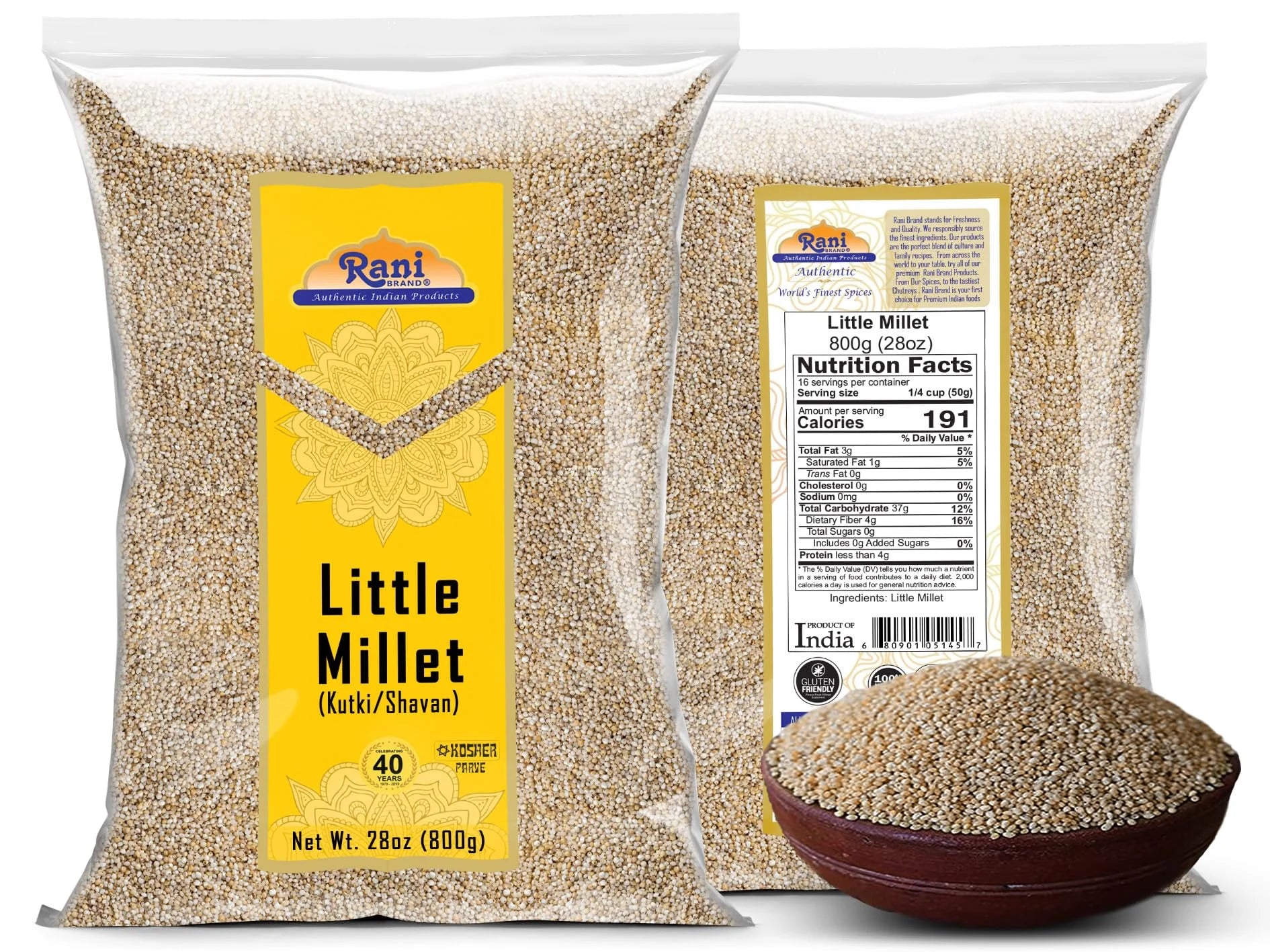 Rani Little Millet (Panicum Sumatrense) Whole Ancient Grain Seeds 28Oz (800G) ~ All Natural | Gluten Friendly | NON-GMO | Kosher | Vegan | Indian Origin | Kutki / Shavan / Saamai / Sama Kannada