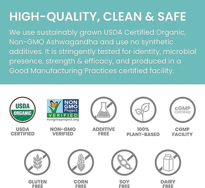 Organic Ashwagandha Powder, Adaptogenic Superfood for Protein Shakes & Smoothies, 7.9 Oz, 3 Month Supply