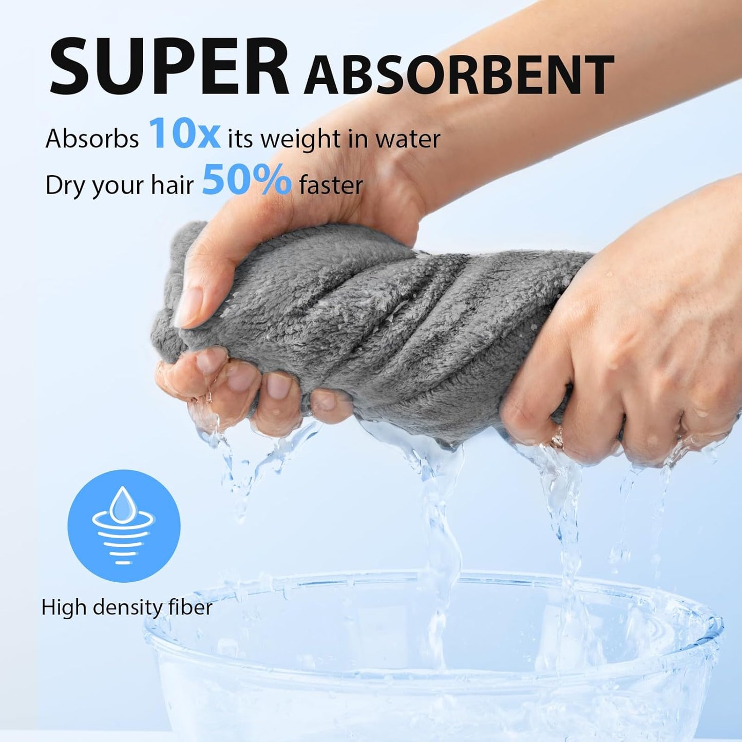 Thicker Microfiber Hair Towels for Women, 2 Pack Hair Drying Towels with Button, Fast Drying Hair Turbans for Wet Hair, Long, Curly Hair,Super Soft Hair Wrap Towels (Grey)
