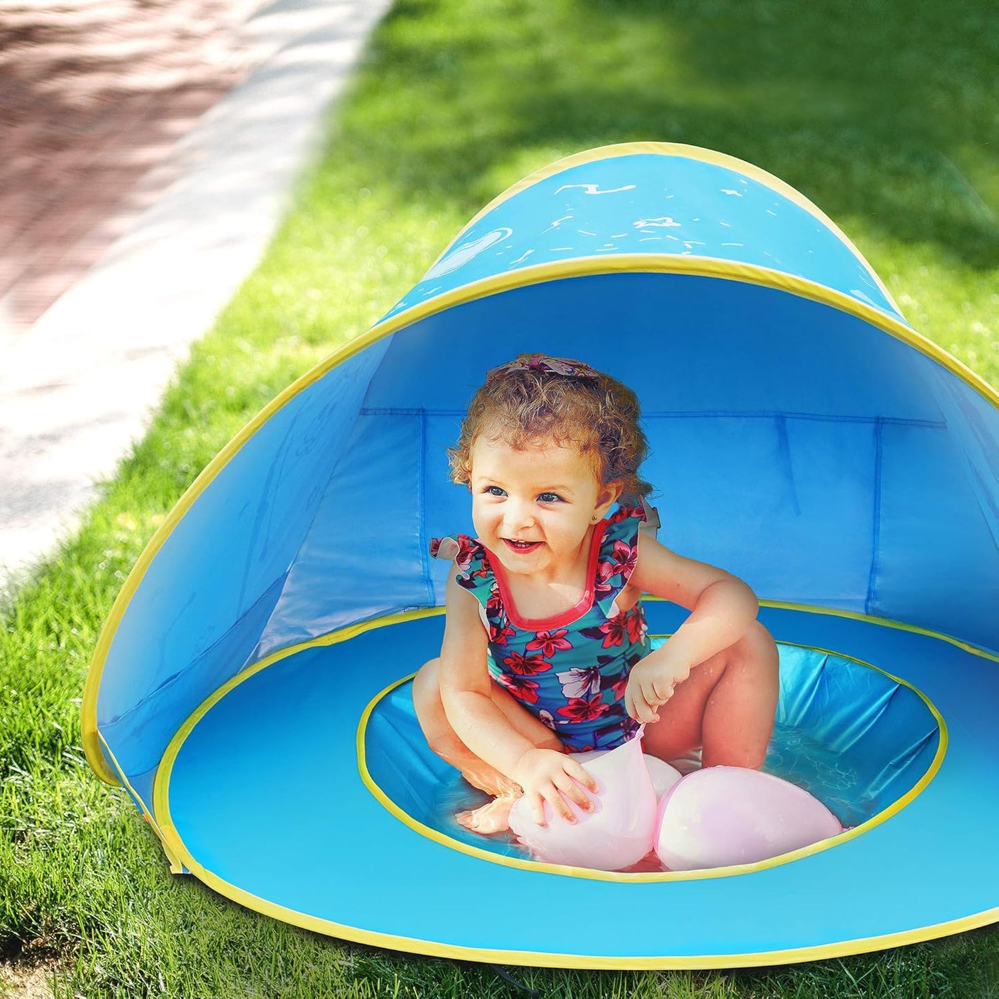 Baby Beach Tent,  Pop up Baby Tent for Beach, UPF 50+ Summer Shade Tent, Sun Baby Beach Umbrella for Infant with Pool, Blue