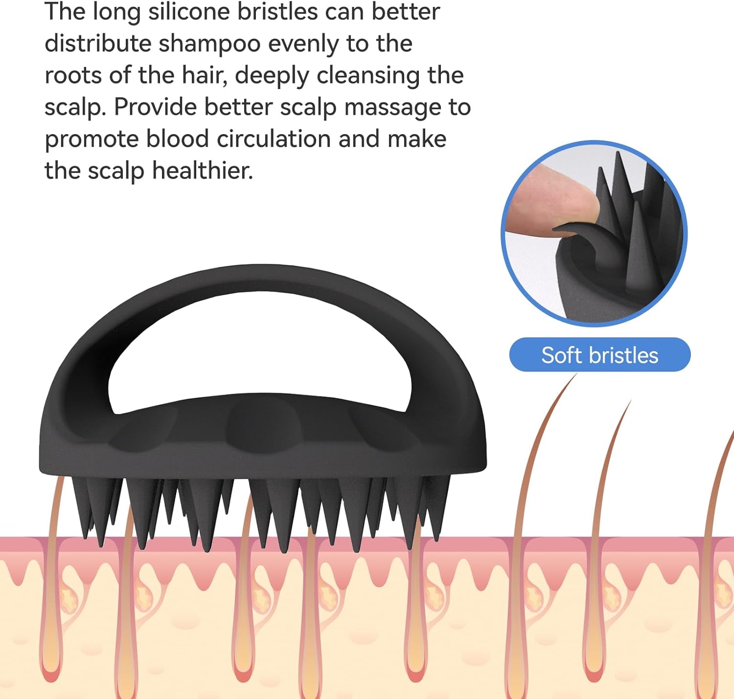 38 Finger Enlarged Scalp Massager Hair Growth,Head Massager,Silicone Scalp Brush Shampoo Brush for Hair Care,Scalp Scrubber,Hair Brush Wet Dry Comb,Scalp Exfoliator for Men Women,1 Pack,Black