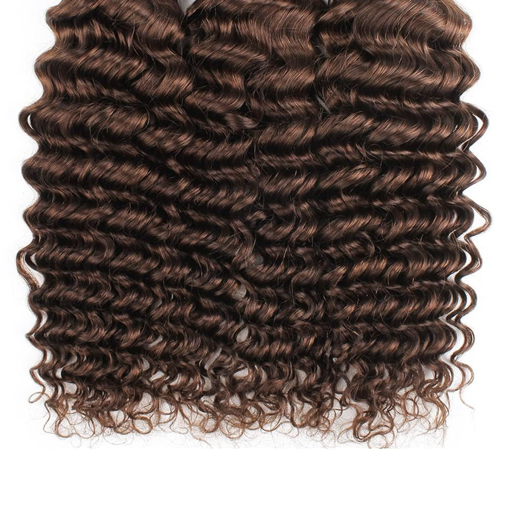 22 24 26 Inch Brown Bundles Light Brown Deep Wave Bundles Human Hair Chocolate Dark Brown Bundles Unprocessed Brazilian Human Hair Extension for Black Women 3 Bundles #4 Bundles
