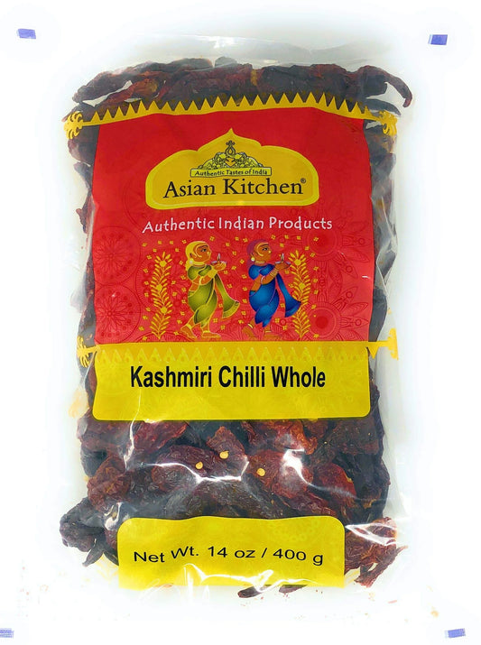 Asian Kitchen (By ) Kashmiri Chilli Whole Stemless, Indian Chilli 14Oz (400G) ~ All Natural | Vegan | Gluten Friendly | NON-GMO | Indian Origin