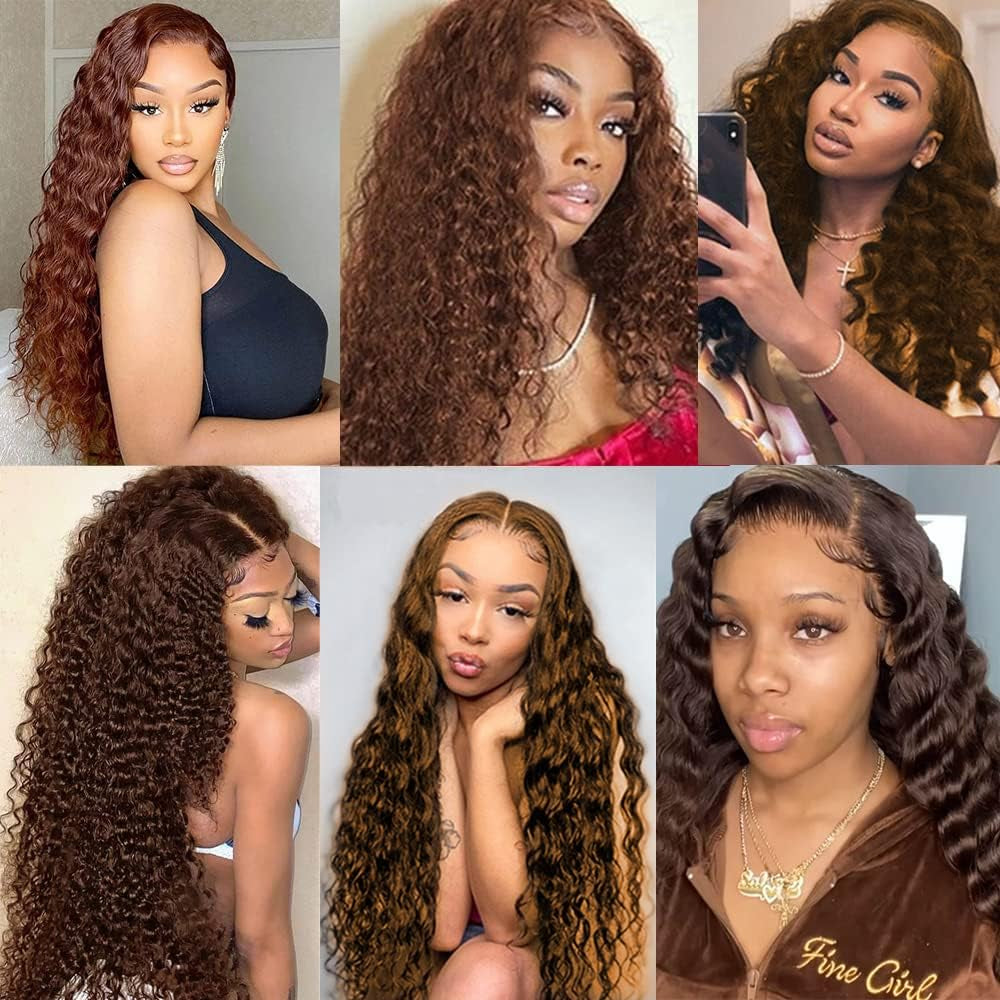 22 24 26 Inch Brown Bundles Light Brown Deep Wave Bundles Human Hair Chocolate Dark Brown Bundles Unprocessed Brazilian Human Hair Extension for Black Women 3 Bundles #4 Bundles