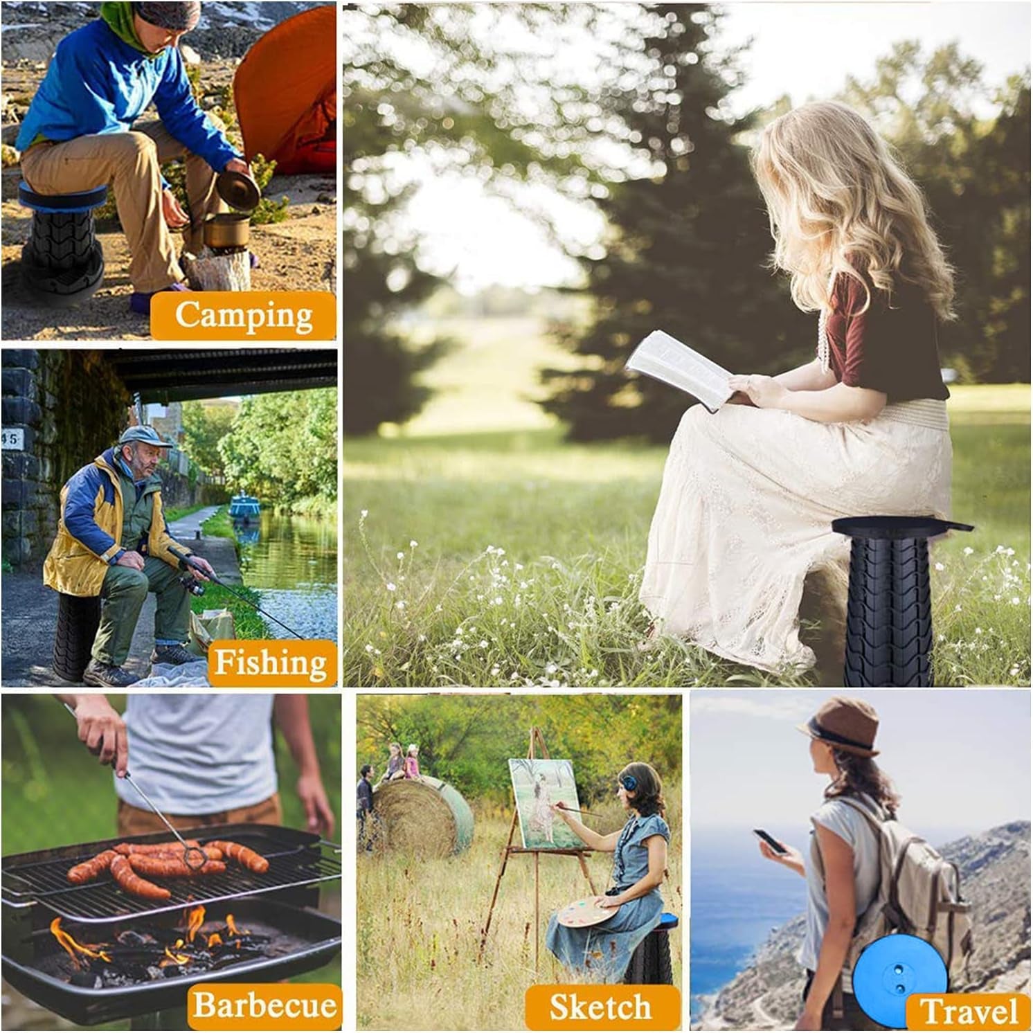 Upgraded Folding Stool Lightweight yet More Sturdy with Load Capacity 400Lbs Portable Collapsible Stool Retractable Stool for Camping Garden Fishing Hiking BBQ (Blue)
