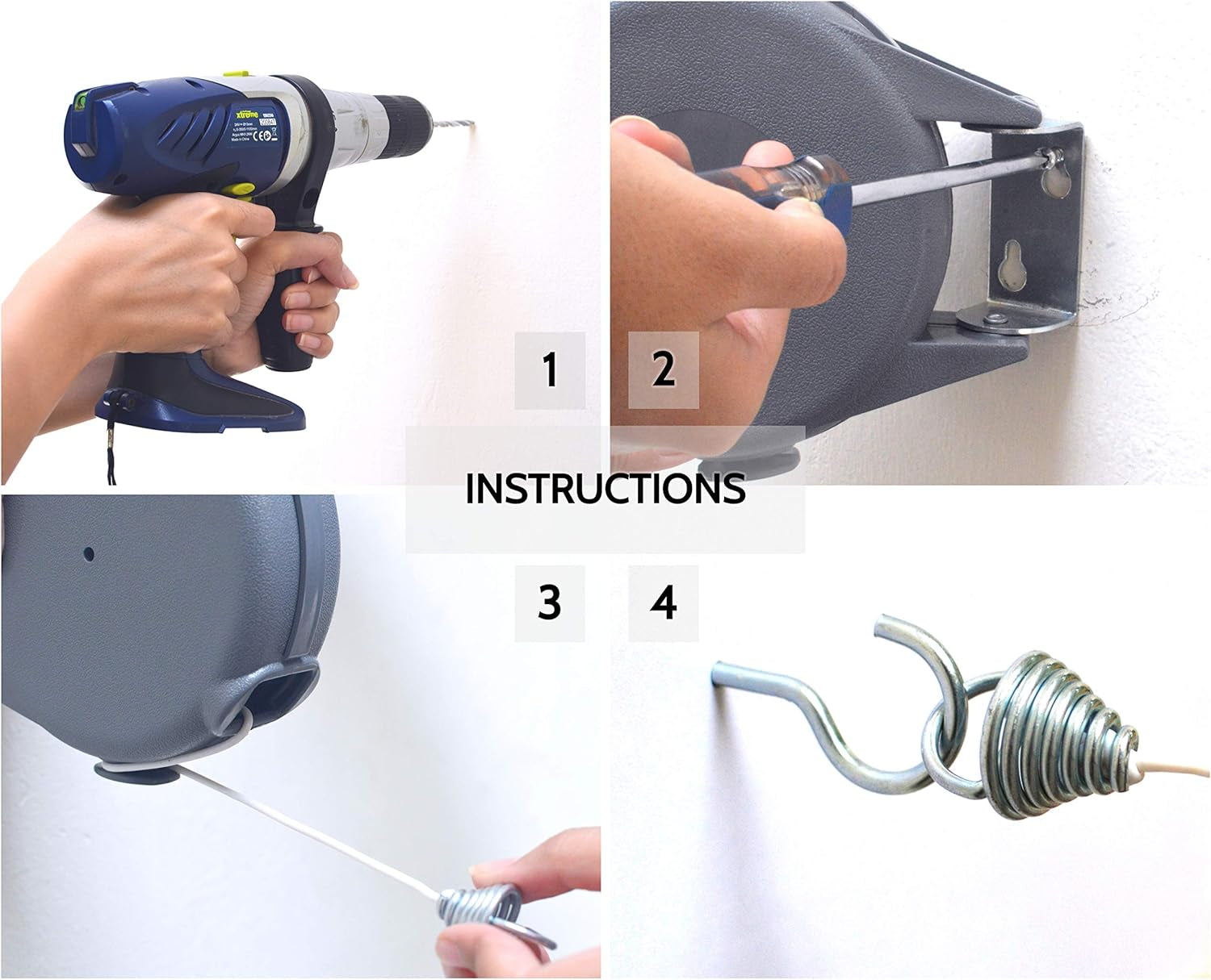 Retractable Clothesline - Portable Heavy Duty Indoor and Outdoor Washing Line - 45 Feet PVC Retracting Clothes Line with Wall Mount Hang the Wet Dry Clothing Laundry - Easy Installation (Grey)