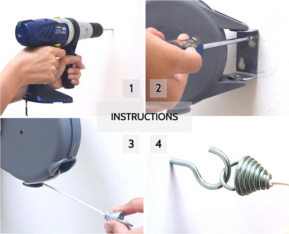 Retractable Clothesline - Portable Heavy Duty Indoor and Outdoor Washing Line - 45 Feet PVC Retracting Clothes Line with Wall Mount Hang the Wet Dry Clothing Laundry - Easy Installation (Grey)