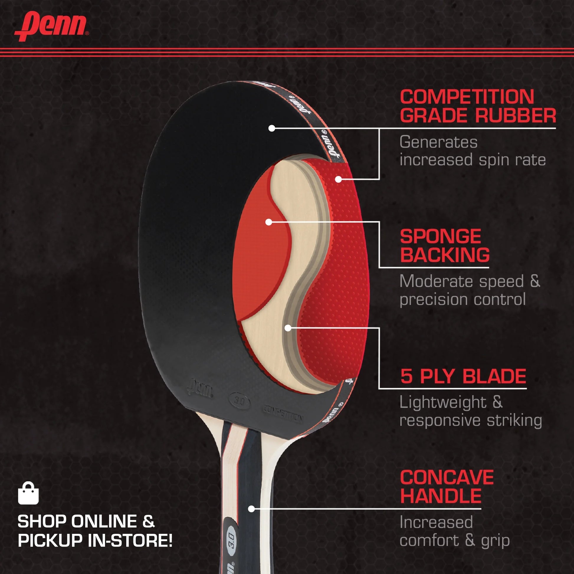 3.0 Table Tennis Paddle - New Recreational Ping Pong Paddle