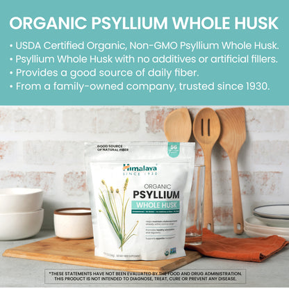 Organic Psyllium Whole Husk for Daily Fiber, Weight Management and Glucose Support, 12 Oz