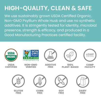 Organic Psyllium Whole Husk for Daily Fiber, Weight Management and Glucose Support, 12 Oz