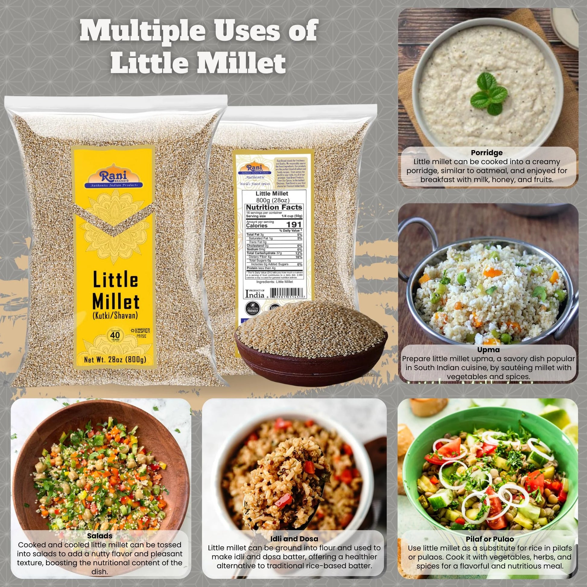 Rani Little Millet (Panicum Sumatrense) Whole Ancient Grain Seeds 28Oz (800G) ~ All Natural | Gluten Friendly | NON-GMO | Kosher | Vegan | Indian Origin | Kutki / Shavan / Saamai / Sama Kannada
