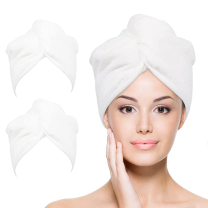 Microfiber Hair Towel Hair Wrap: 2 Pack 10X26 Hair Dryer Towels for Women Absorbent Turban Twist Drying Shower Cap Curly Hair Products for Hair Care Hair Accessories (03 White)