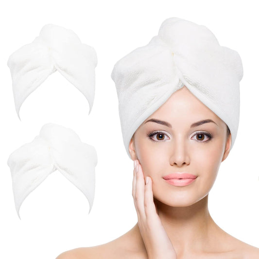 Microfiber Hair Towel Hair Wrap: 2 Pack 10X26 Hair Dryer Towels for Women Absorbent Turban Twist Drying Shower Cap Curly Hair Products for Hair Care Hair Accessories (03 White)