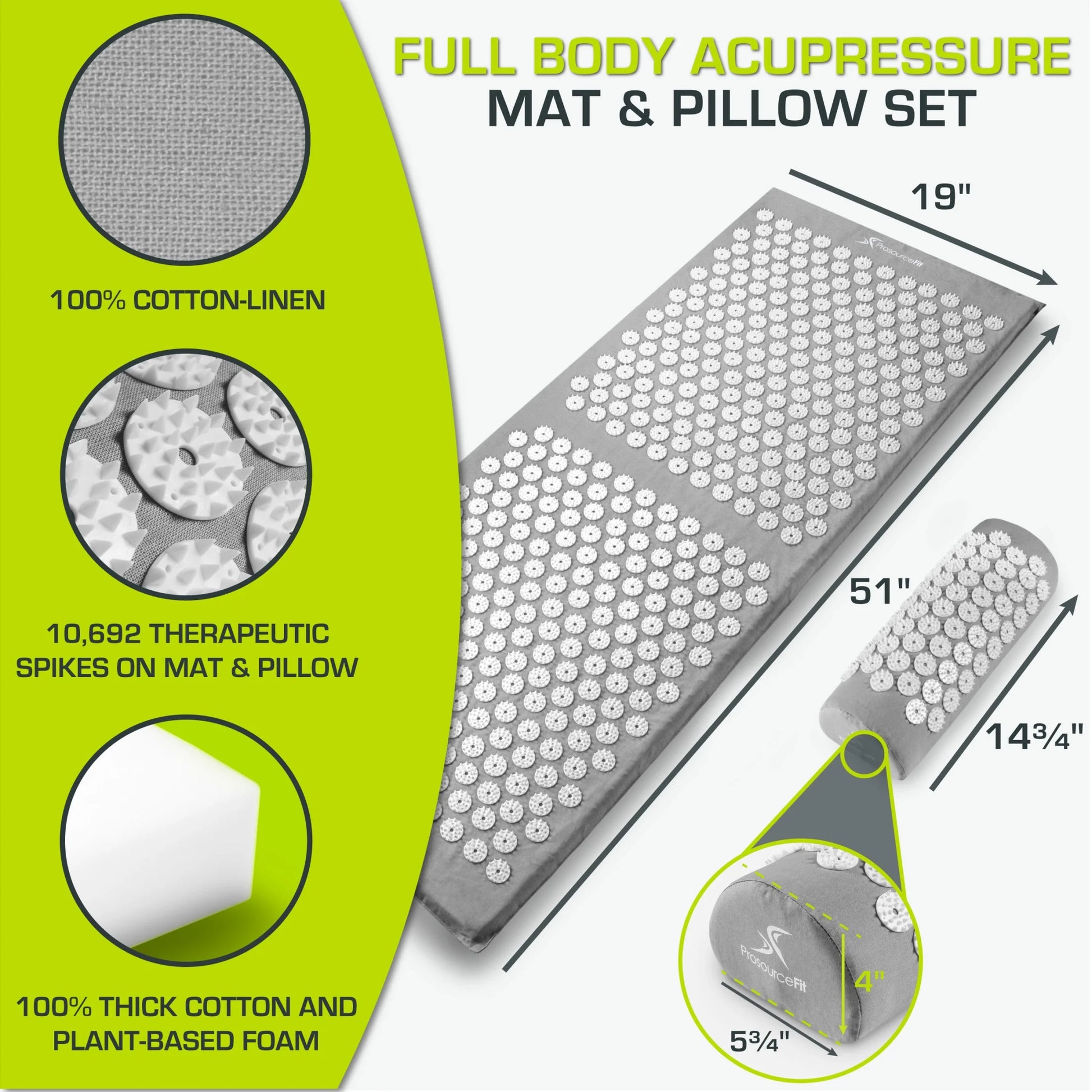 Acupressure Mat and Pillow Set for Back/Neck Pain Relief and Muscle Relaxation