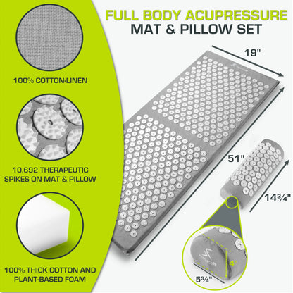 Acupressure Mat and Pillow Set for Back/Neck Pain Relief and Muscle Relaxation