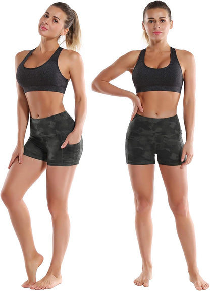 2.5"/4"/5" Basic/Out Pockets Women'S High Waist Tummy Control Yoga Shorts 4 Way Stretch Running Workout Shorts