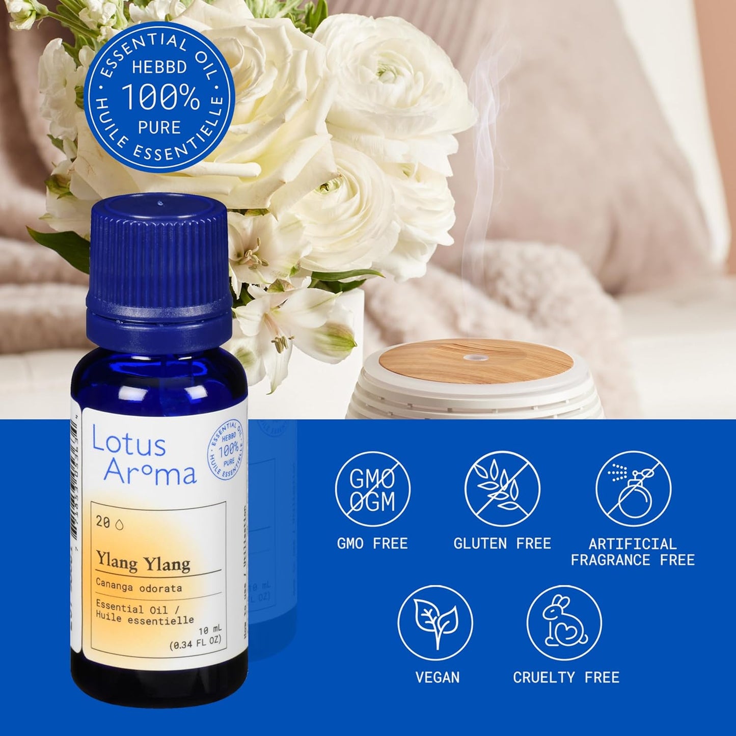 Premium Grade Ylang Ylang Essential Oil, 100% Pure & Undiluted, Relaxing Scent, Natural Essential Oil for Humidifier, Aromatherapy Oil, Fragrance Oil - Huile Essentielle 0.3Oz (10Ml)