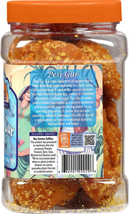 Rani Pesi Gur (Jaggery) Indian Unrefined Raw Cane Sugar 17.5Oz (1.1Lbs) 500G PET Jar ~ Gluten Friendly | Vegan | NON-GMO | Kosher | No Salt or Fillers | Indian Product