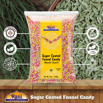 Rani Sugar Coated Fennel Candy 14Oz (400G) ~ Indian after Meal Digestive Treat | Vegan | Gluten Friendly | NON-GMO | Kosher | Indian Origin
