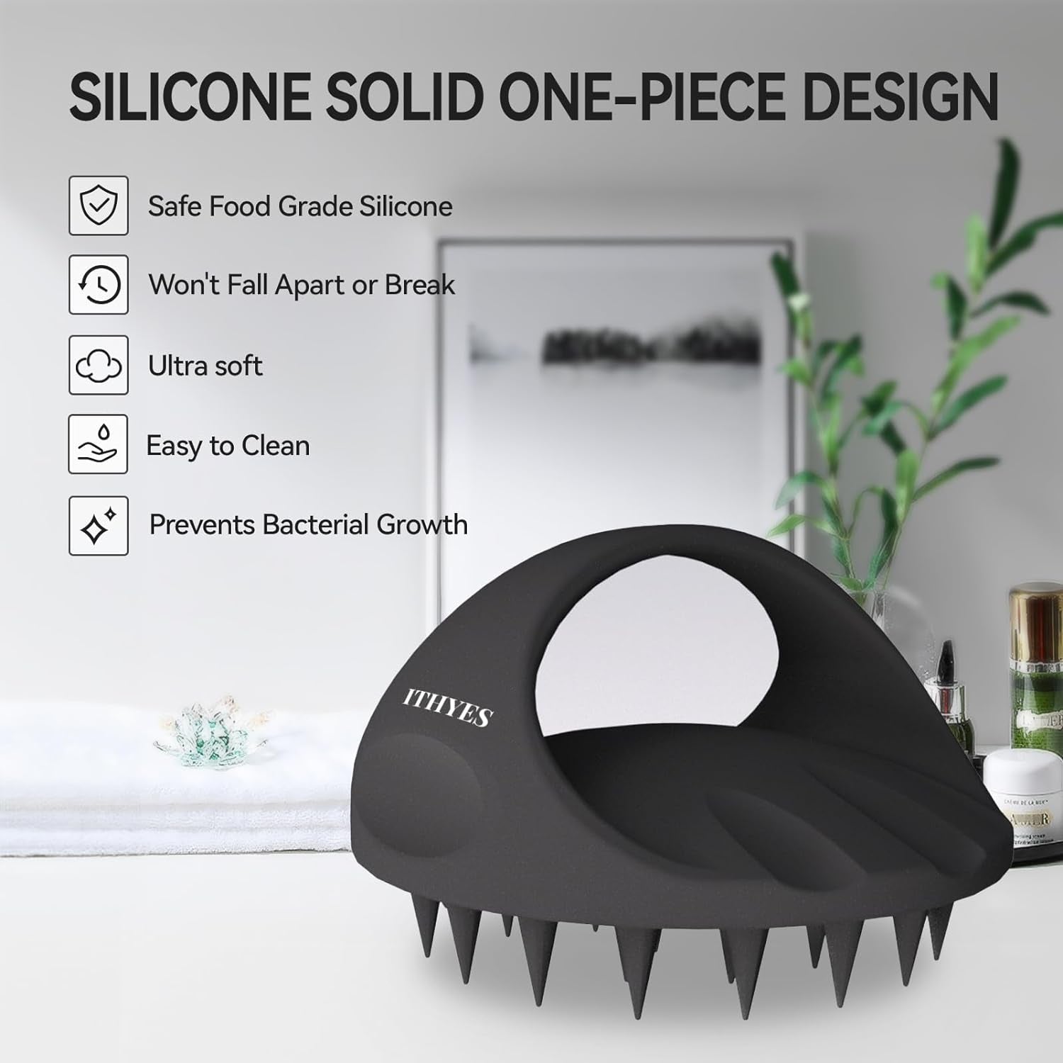 38 Finger Enlarged Scalp Massager Hair Growth,Head Massager,Silicone Scalp Brush Shampoo Brush for Hair Care,Scalp Scrubber,Hair Brush Wet Dry Comb,Scalp Exfoliator for Men Women,1 Pack,Black
