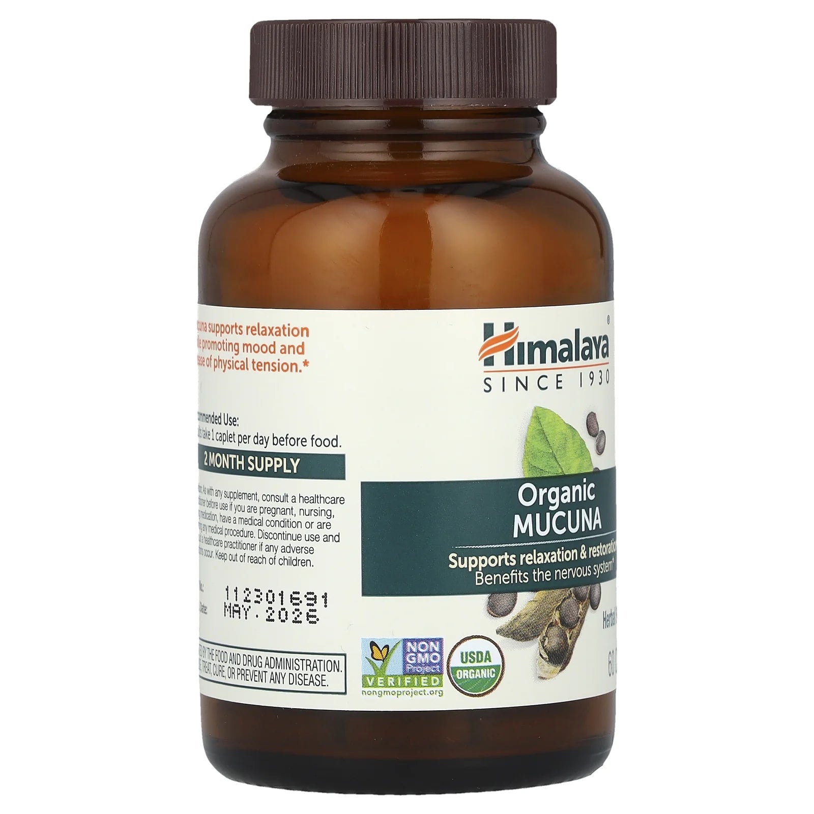 Organic Mucuna/Pruriens Supplement, Supports Relaxation, Tension Relief, 60 Caplets