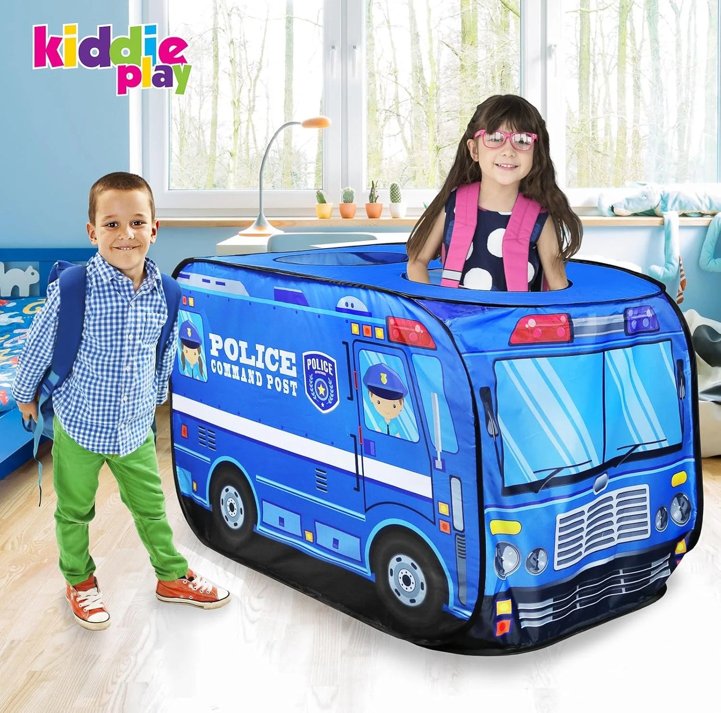 Police Car Pop up Play Tent, Indoor/Outdoor Playhouse for Kids Boys and Girls