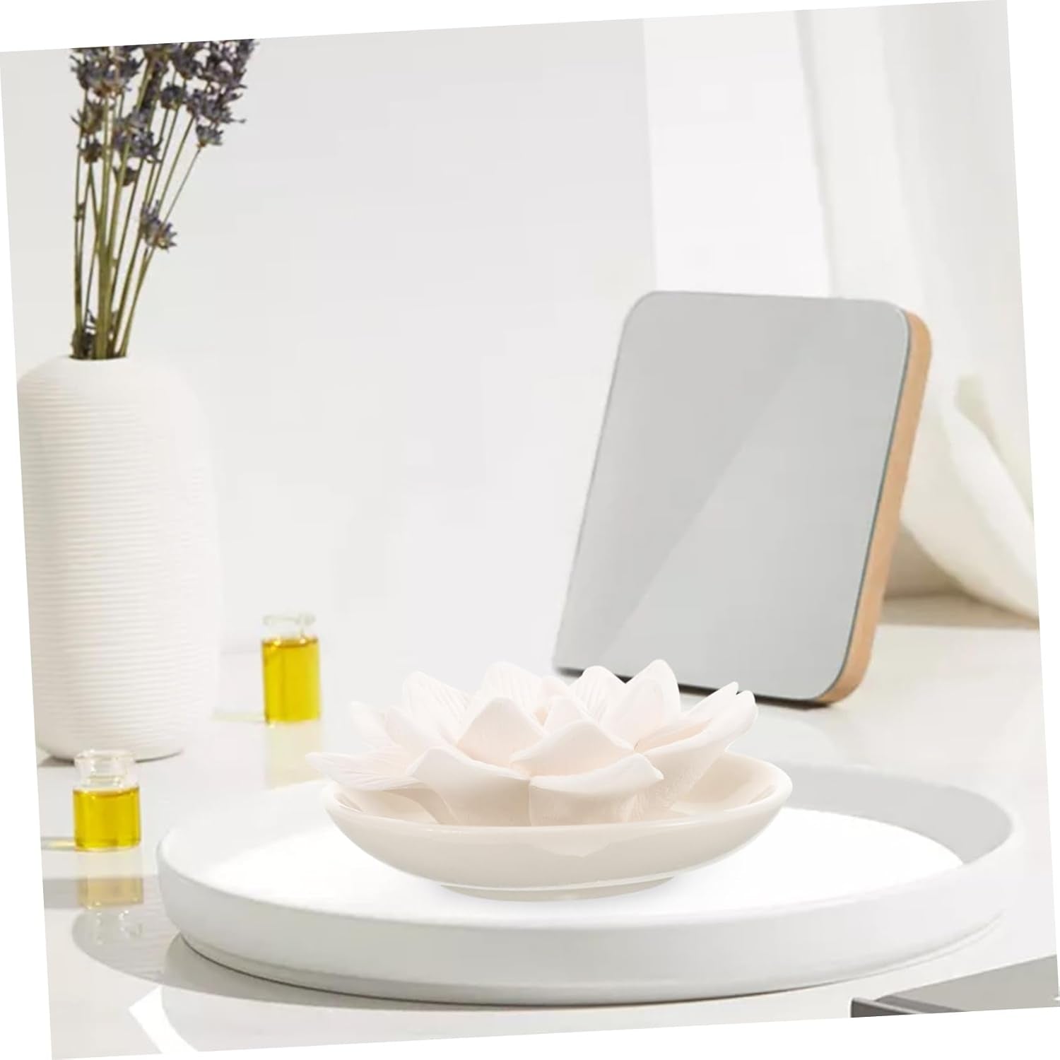 Diffusers for Essential Oils - Passive Diffuser Essential Oil Diffuser Flower Shape Perfume Diffuser Stone for Car, Home, Bedroom, Bathroom, White Butterfly and Lotus, Plaster, 3.34X3.34X0.98Inch