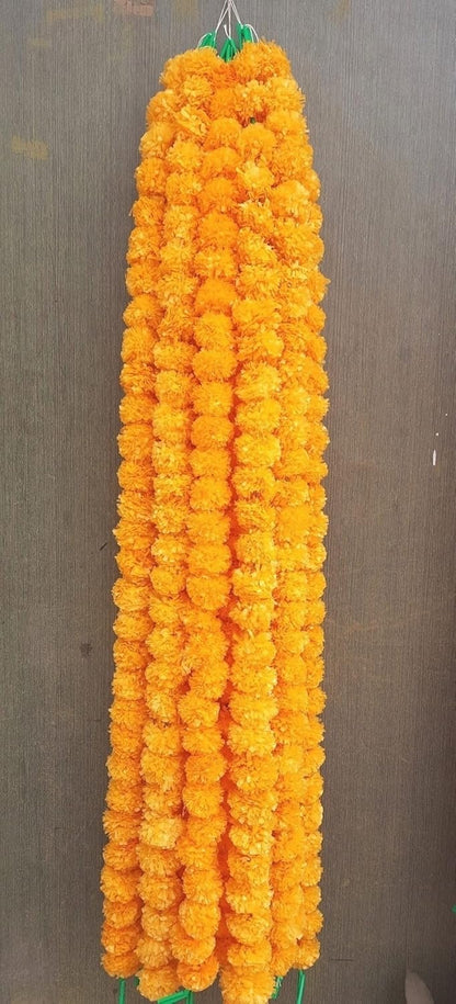 10 PC - 5 Feet Light Orange Marigold Garland |Indian/American Wedding Party Mantle Decoration, Faux Garlands Wedding Garland, Diwali Decoration, Spring Bush Floral!